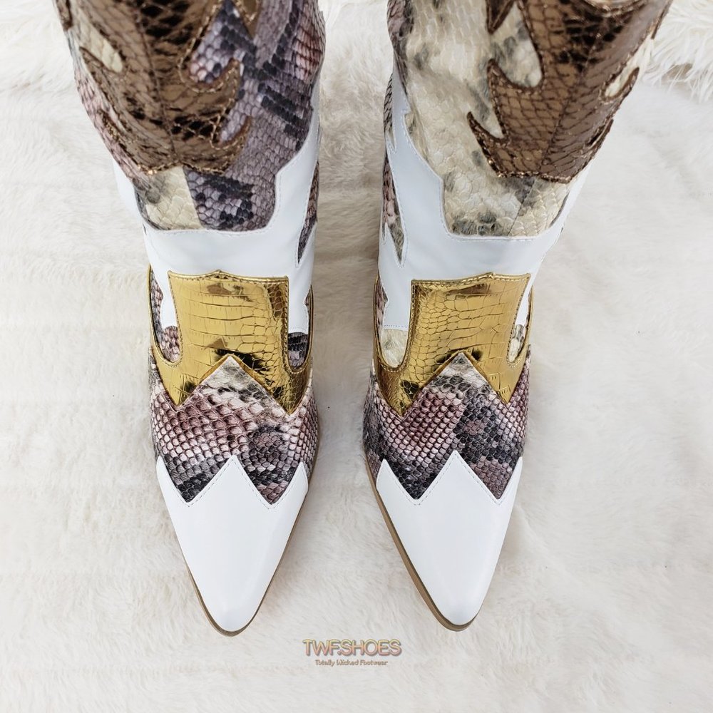 Western Cowboy Ankle boots White Snake Gold - Picture 11 of 14